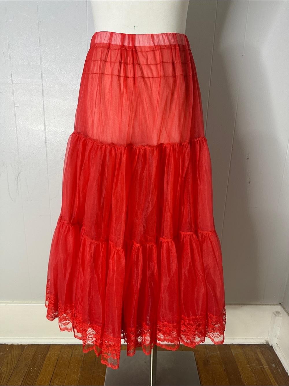 Vintage 80s Malco Modes Red Semi Sheer Petticoat Skirt